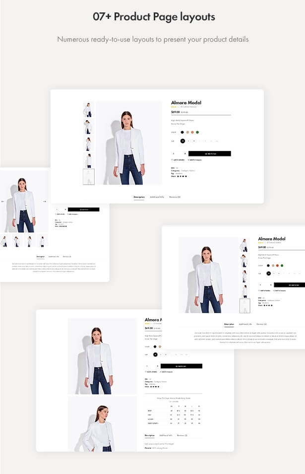 07+ product page layouts on a gray background.