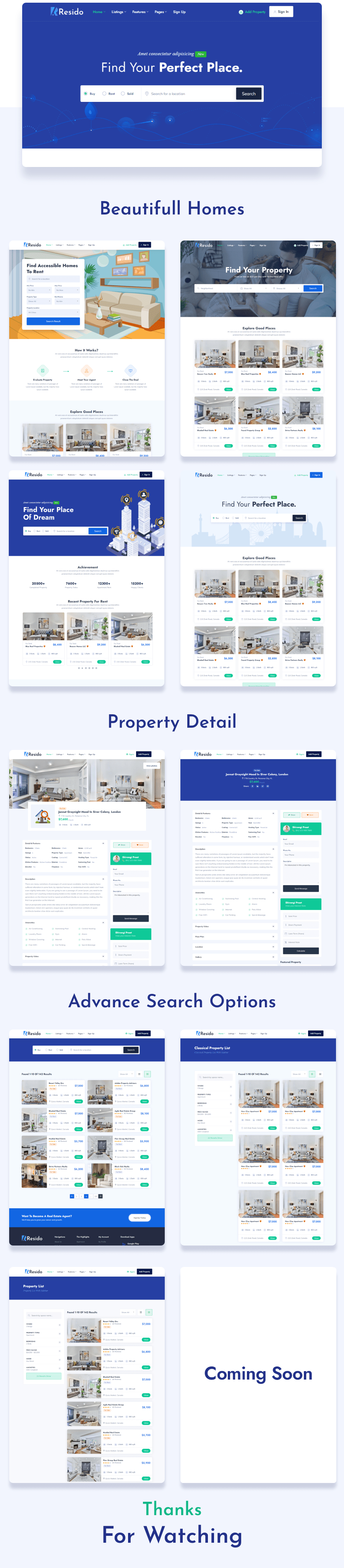 Light blue real estate template for luxury products.