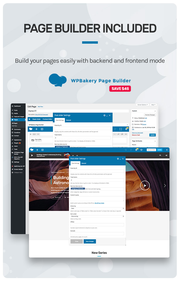 Build your pages easily with backend and frontend mode.