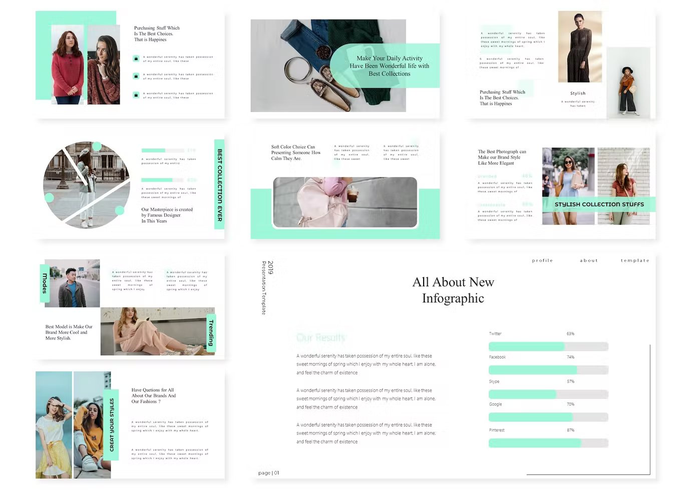 A set of 9 different light presentation salarase templates.