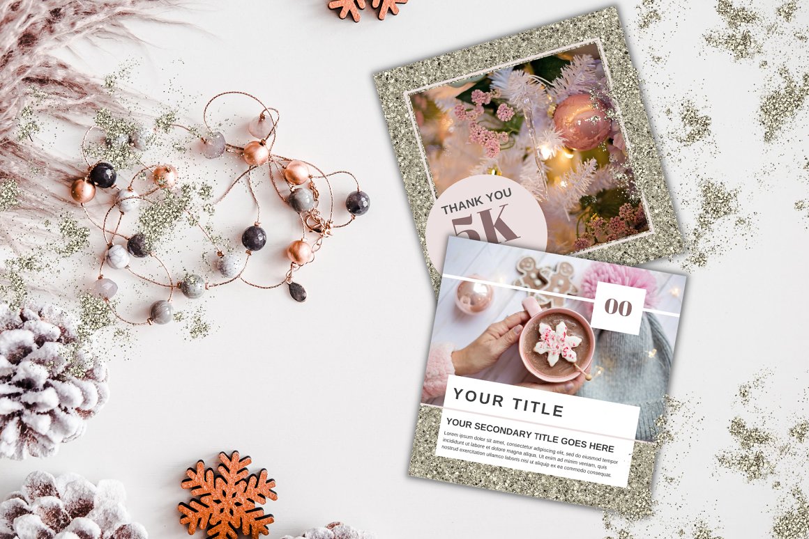 2 christmas Instagram post templates on a gray background with christmas elements.