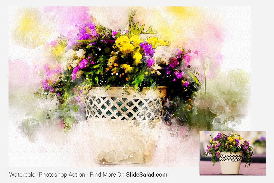 Watercolor Photoshop Action - flowers painted image.