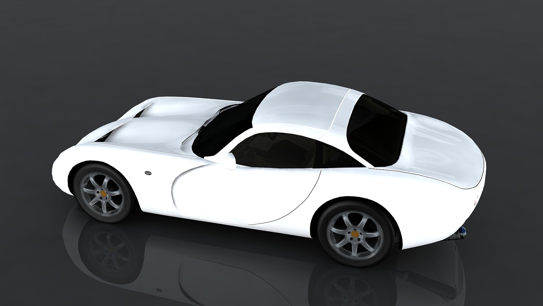 Mockup of a white car on a dark gray background from above.