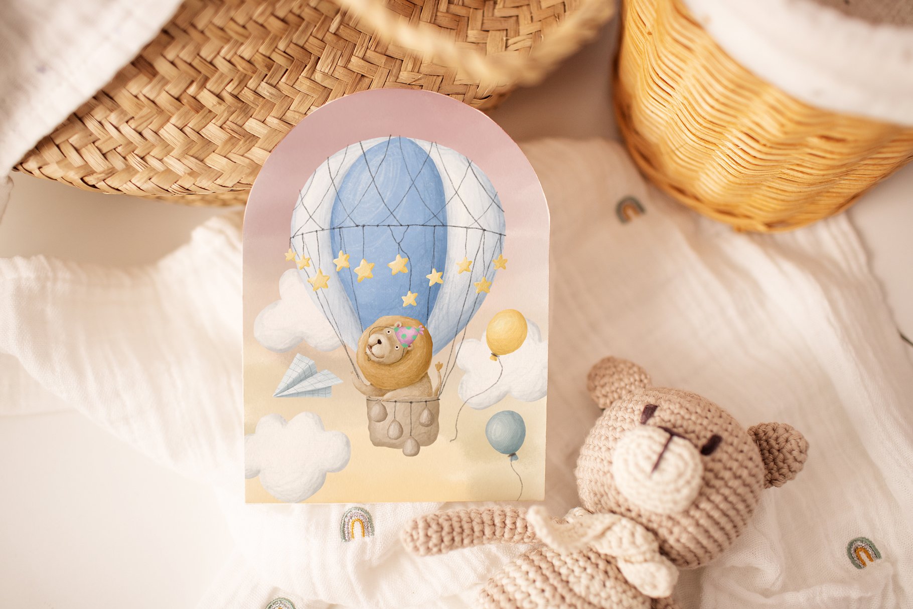 Sooo cute soft postcard with bear in an air balloon.
