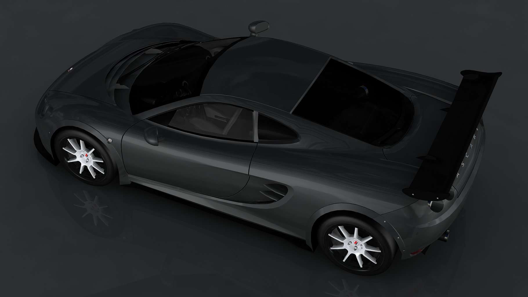 Mockup of ascari kz1r low poly 3d model from above.