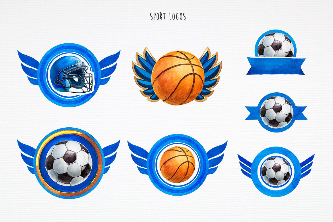 Some sport logos in blue frames.