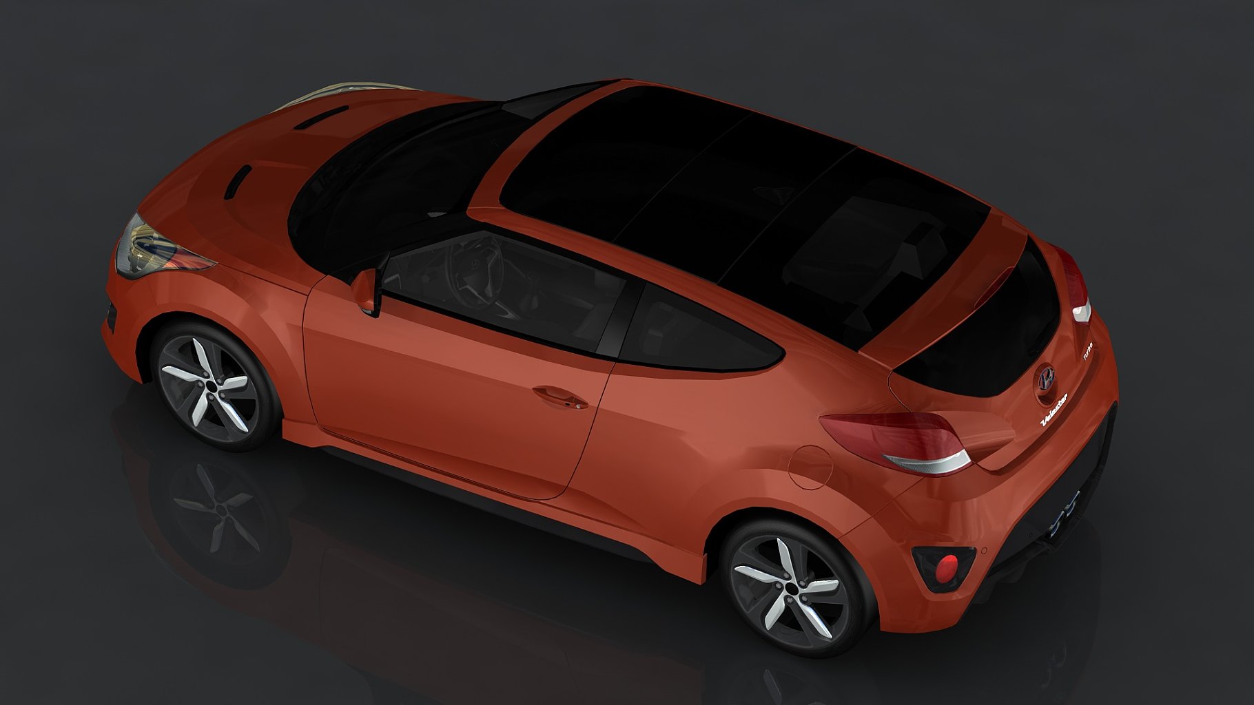 Mockup of a red car on a dark gray background from above.