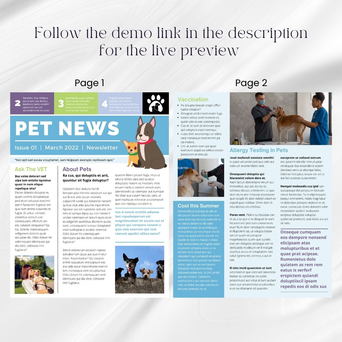 Newsletter Dog Pet Care Canva Template preview image.