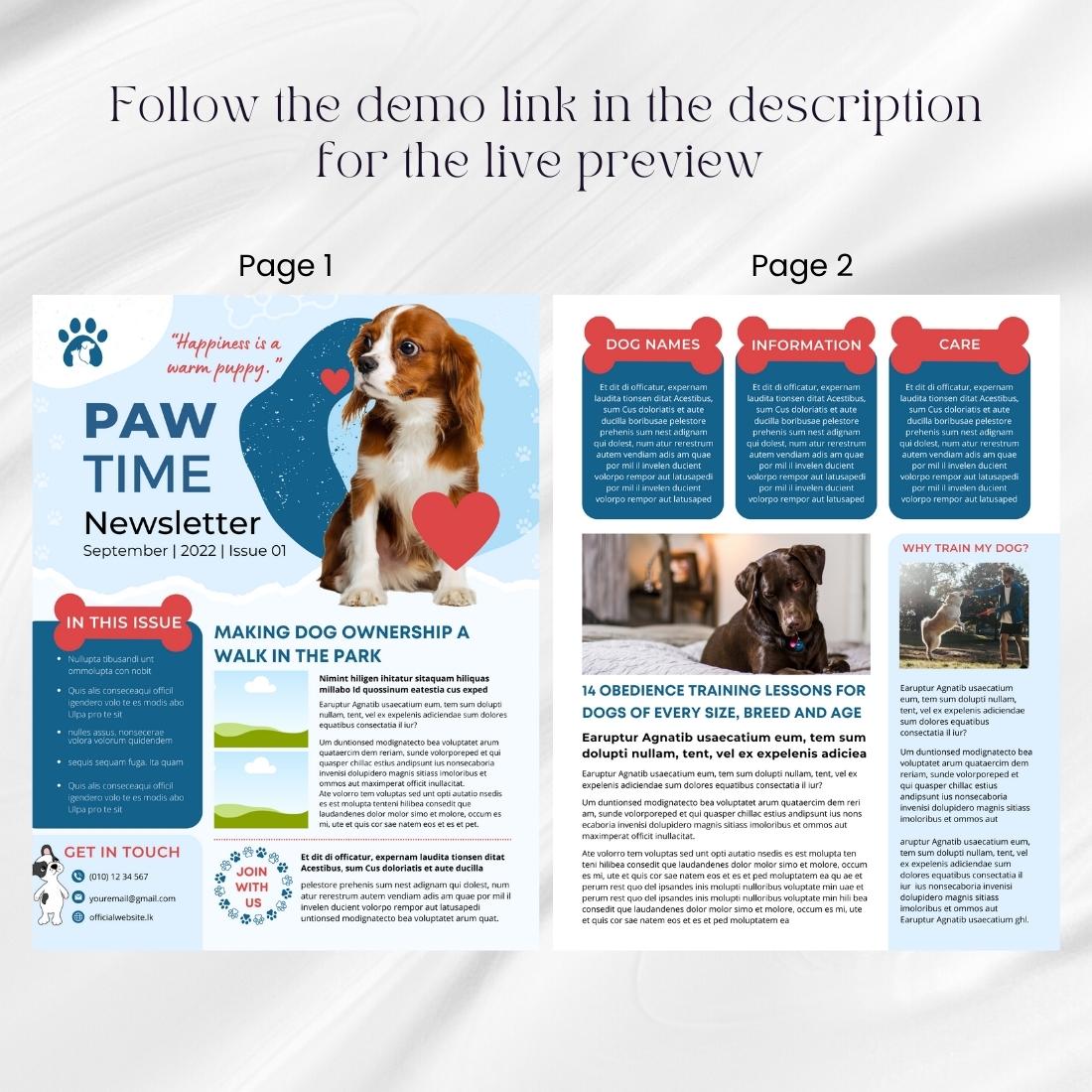 Dog Pets Canva Newsletter Template review image.