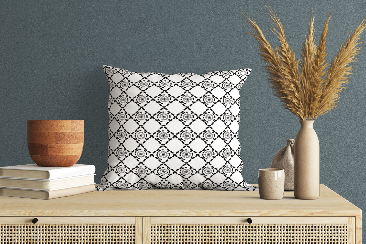 Exclusive Black and White Pattern Pillow Design preview image.
