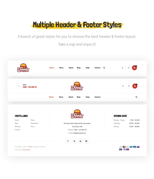 Multiple header and footer styles.