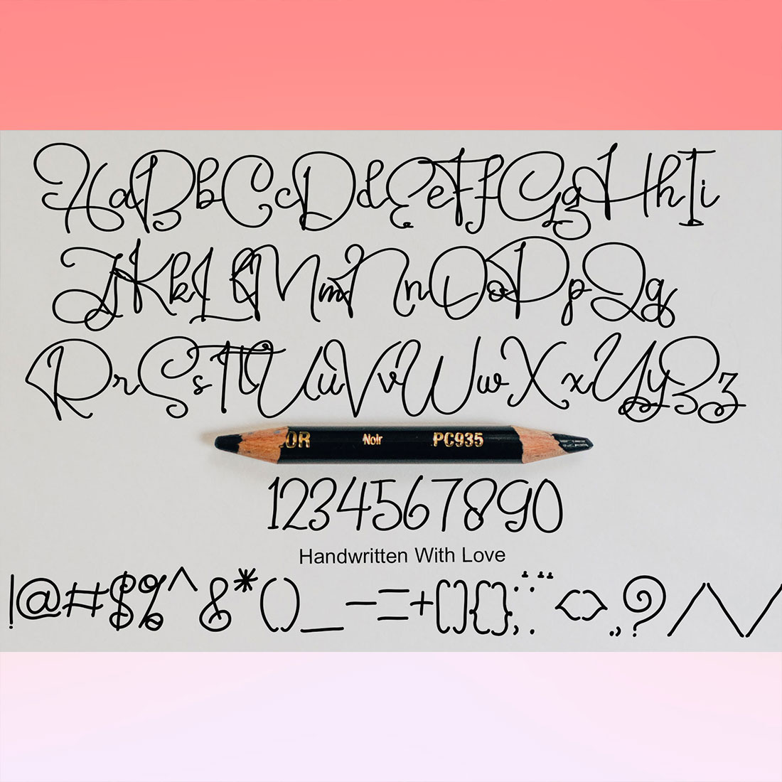 Levante Script Signature Font alphabet, numbers and punctuation preview.