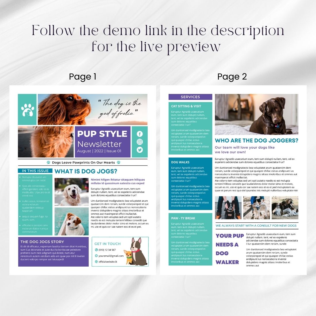 Beautiful Canva Newsletter Template For Dog Pets preview image.