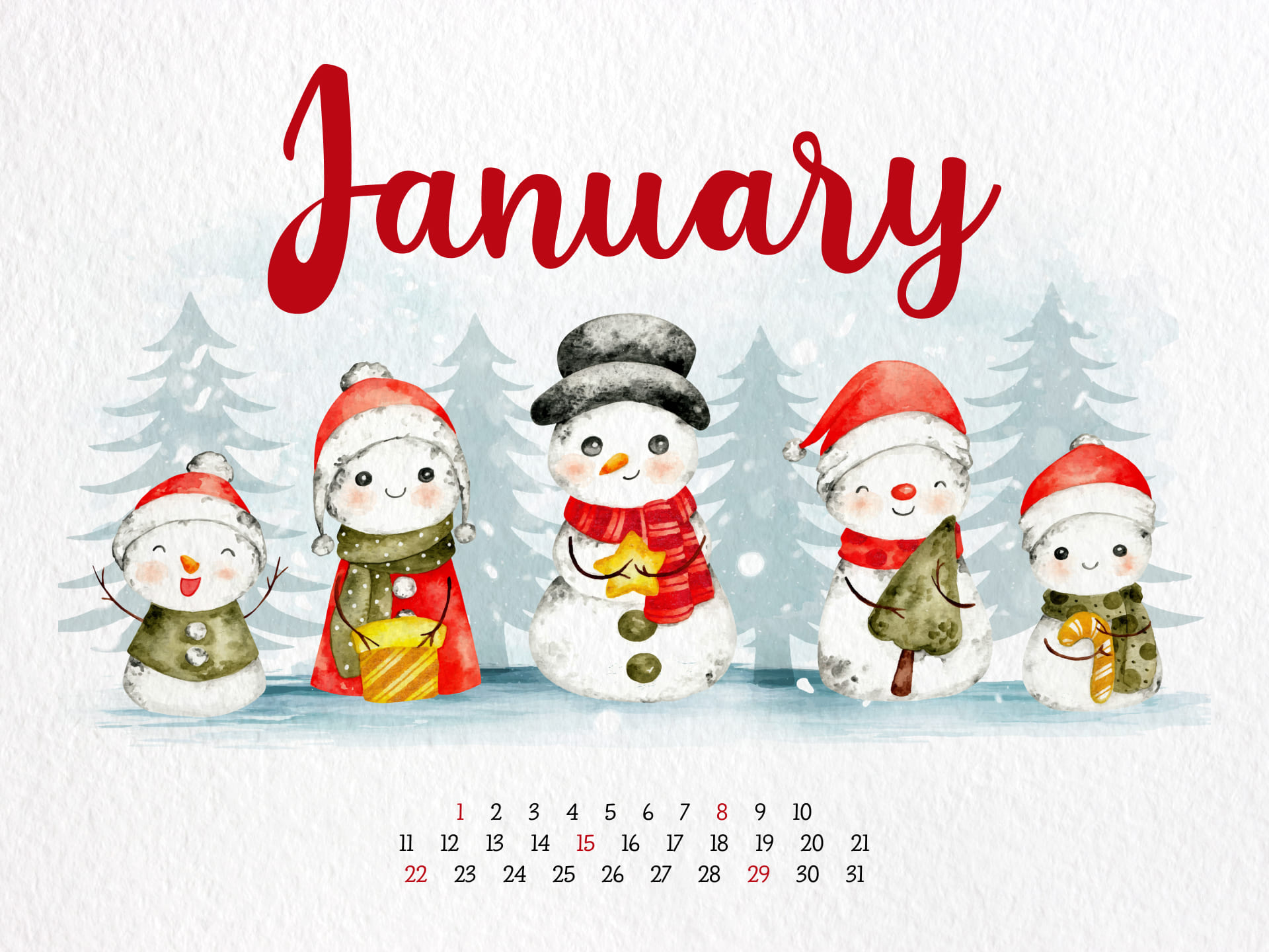 So cute January calendar with snowman.