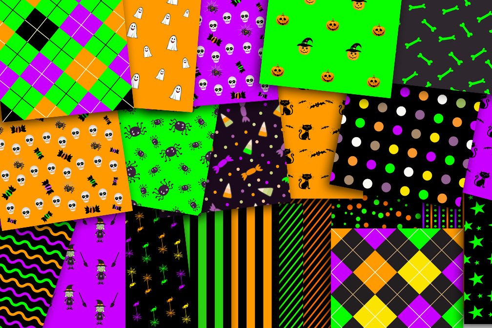 A set of different digital papers with pattern of halloween.