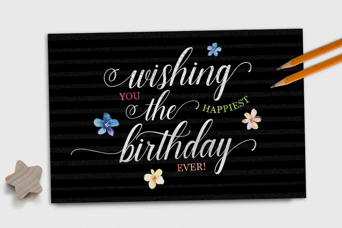 Gray lettering "Wishing the birthday" on the black card.