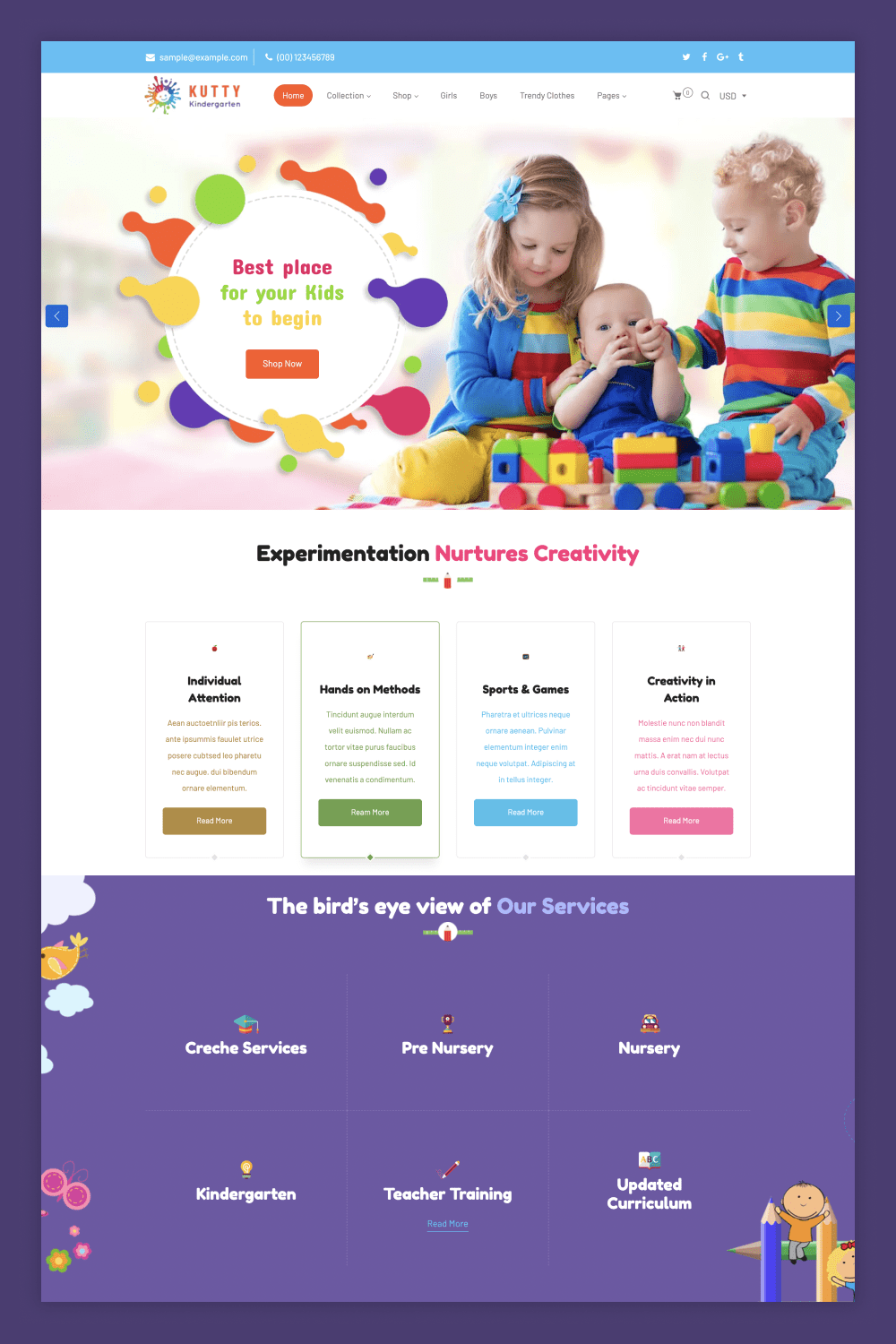 Screenshot of the main page of the store with children in the slider.