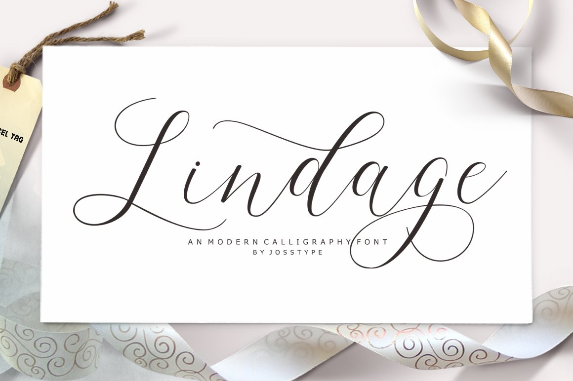 Black lettering "Lindage" on a white sheet.