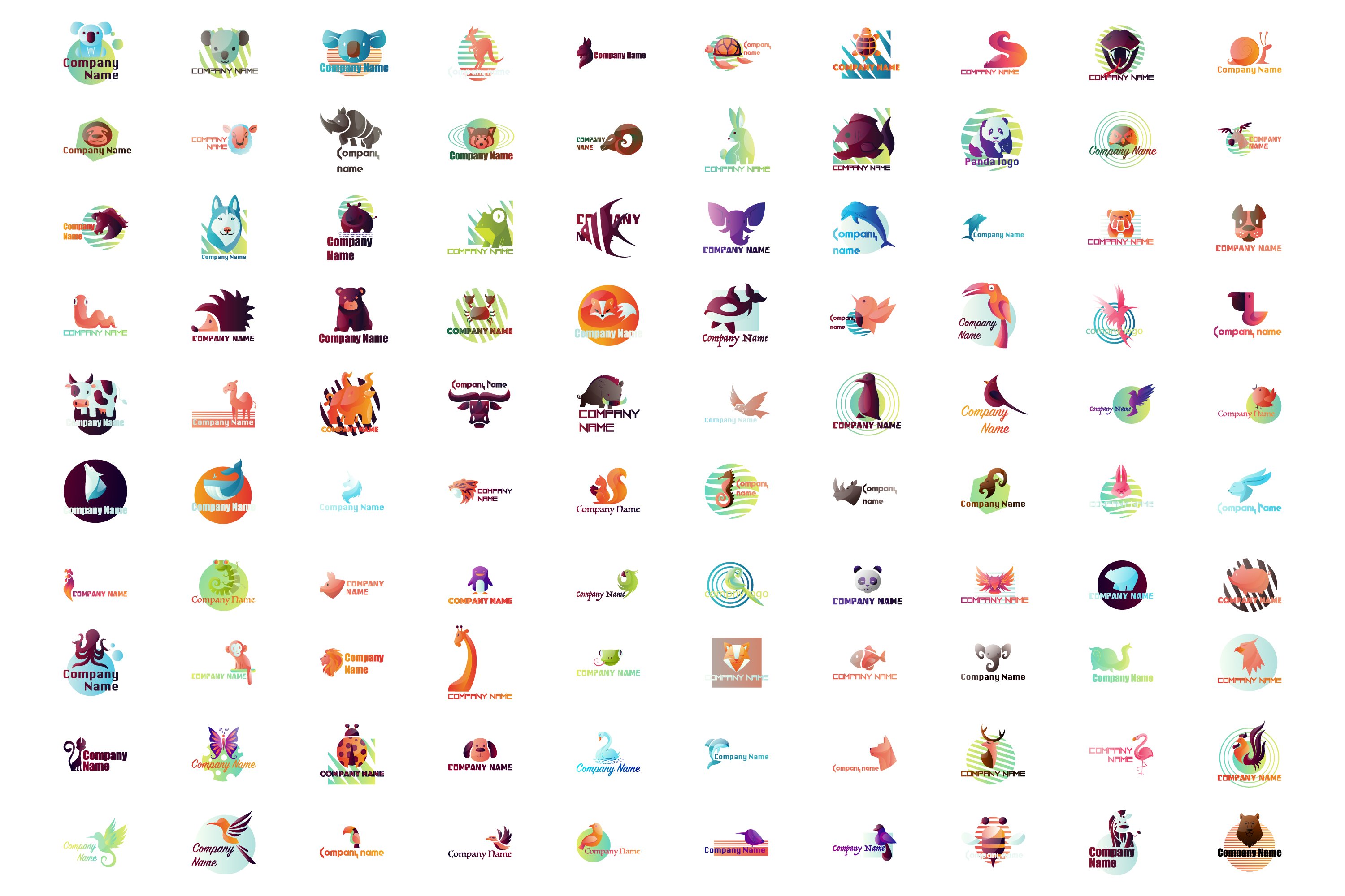 Small and colorful animal logos set.