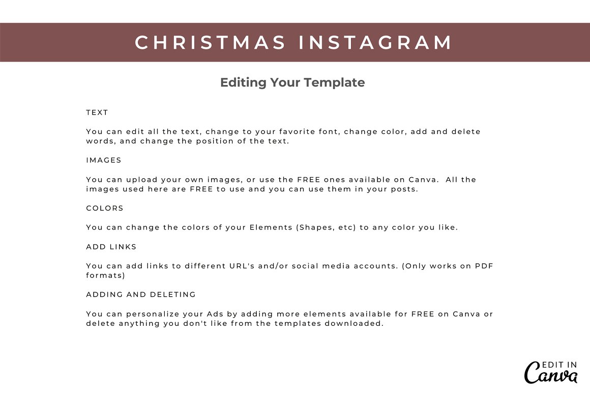 Text sections for title "Christmas Instagram" on a white background.