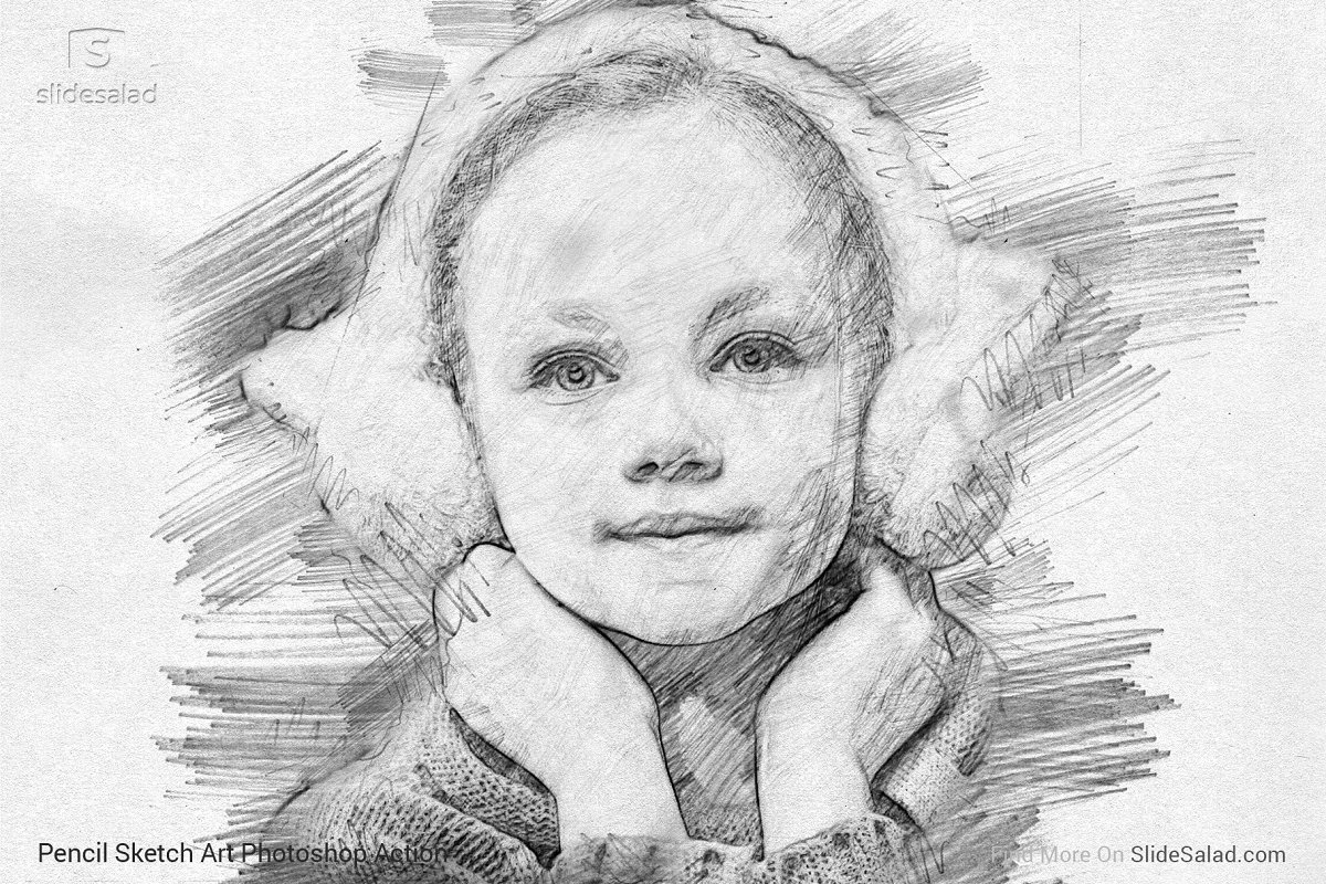 Pencil Sketch Art Photoshop Action - girl image example.