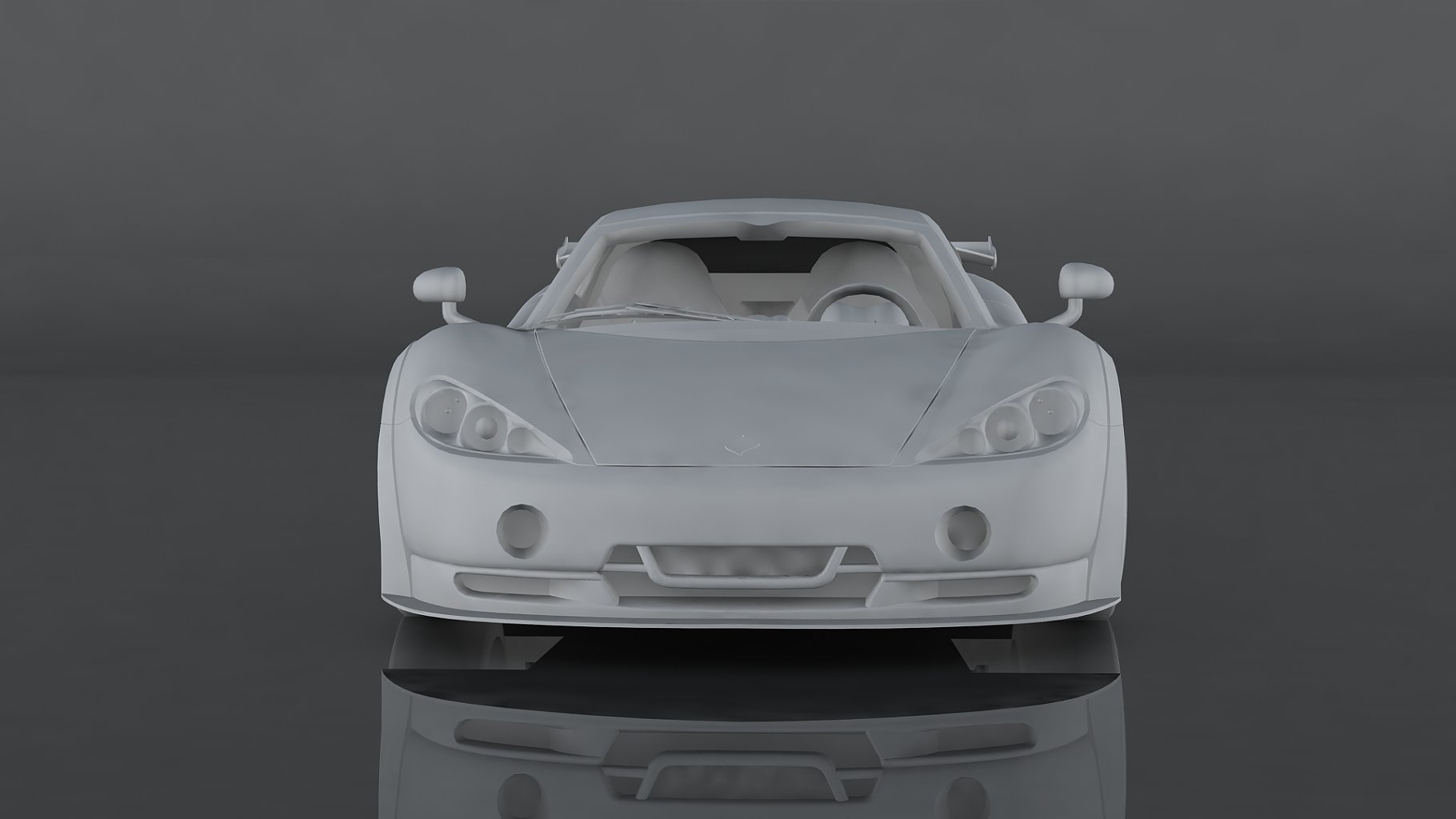 Gray ascari kz1r low poly 3d model front graphic mockup on a dark gray background.