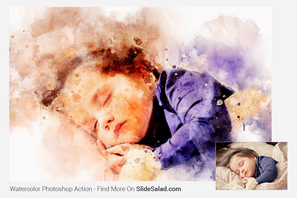 Watercolor Photoshop Action - baby painted image.