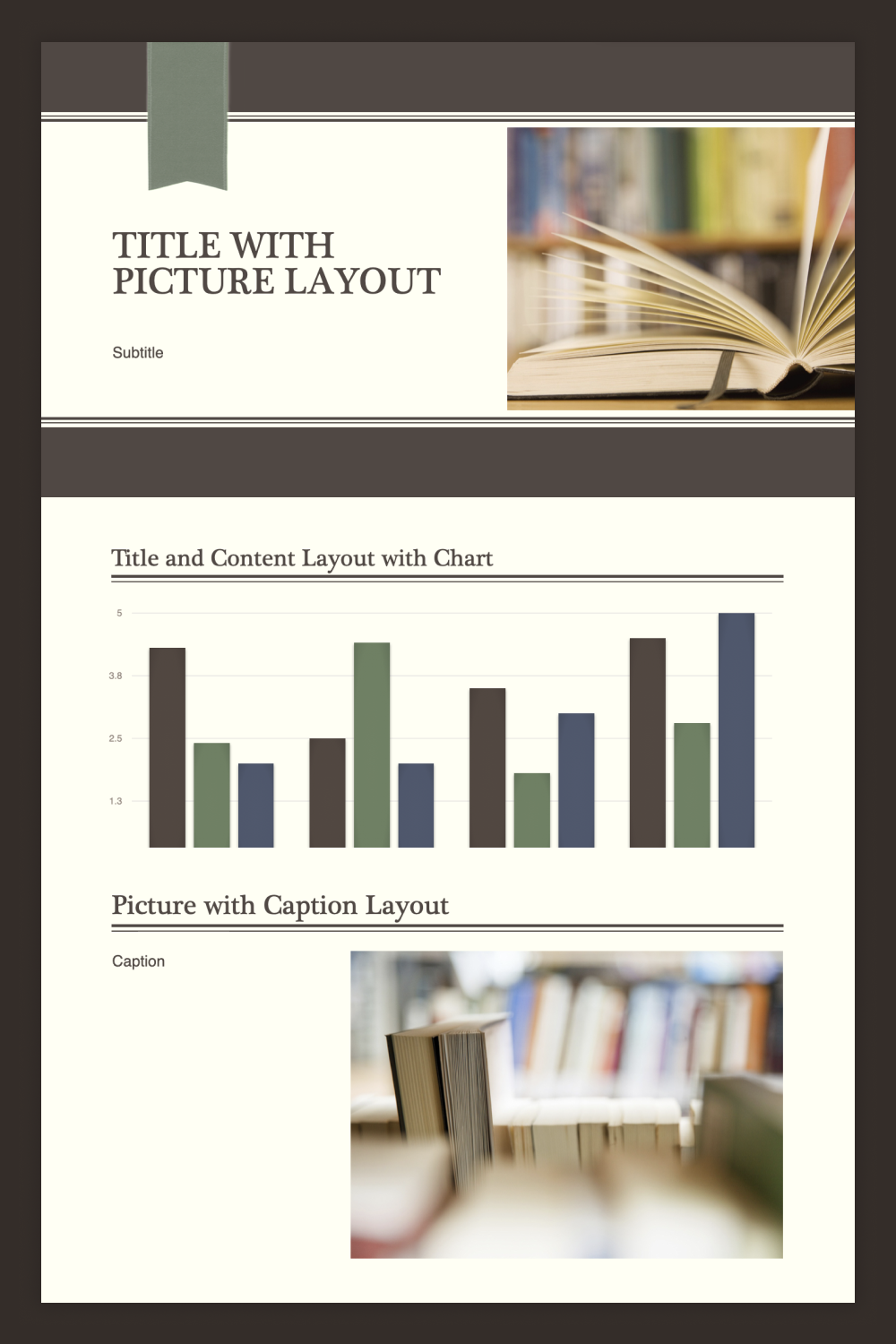 Presentation page with chart and photos of the books.