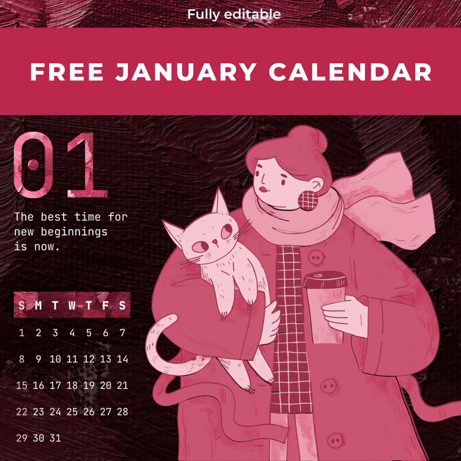 Free Cute January Calendar cover.