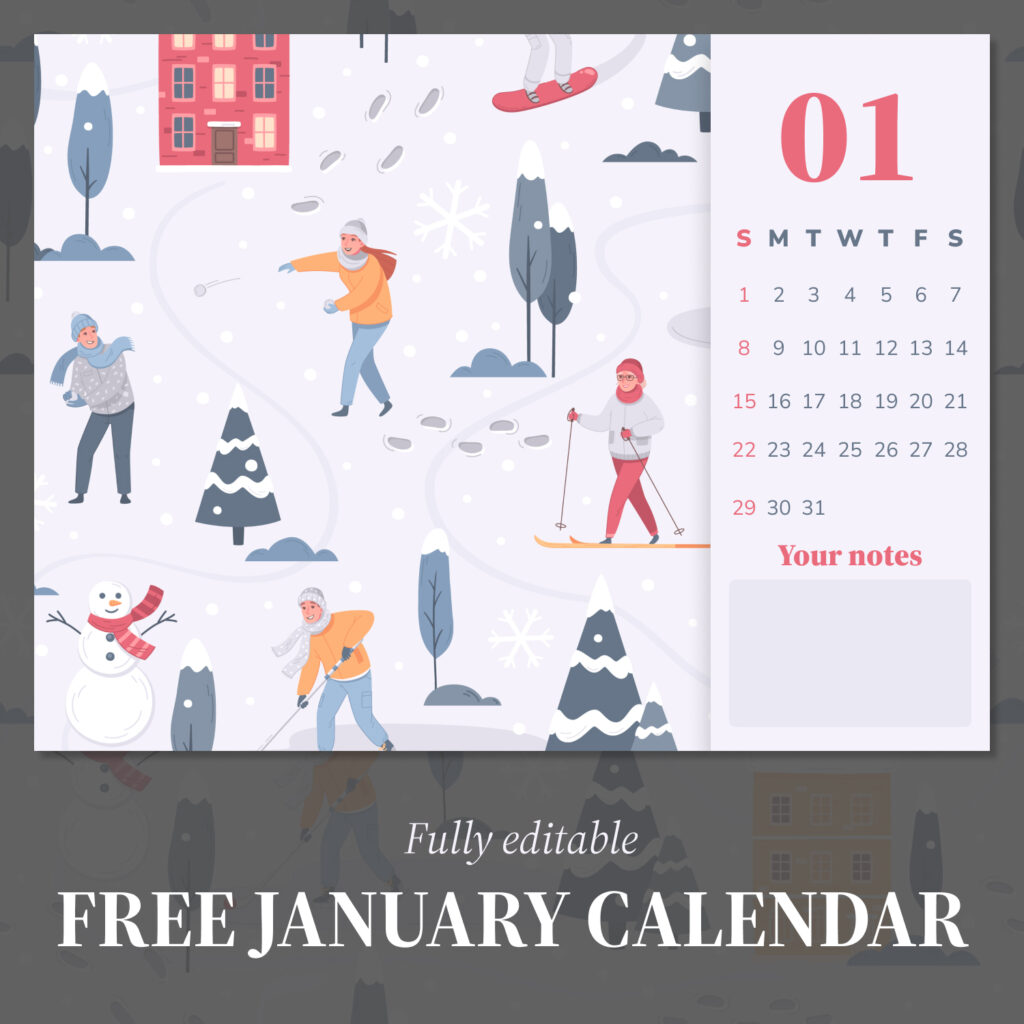 Free Snow January Calendar – MasterBundles