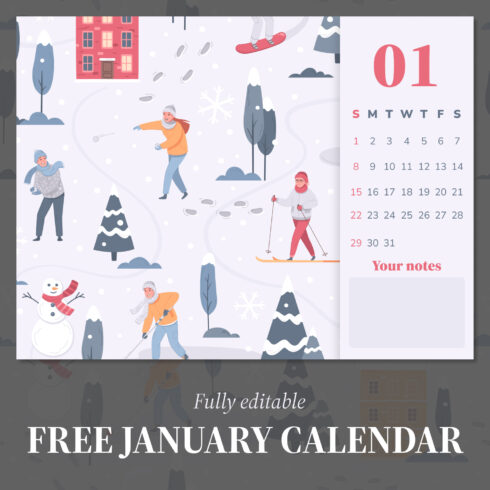 Free Colorful January Calendar.