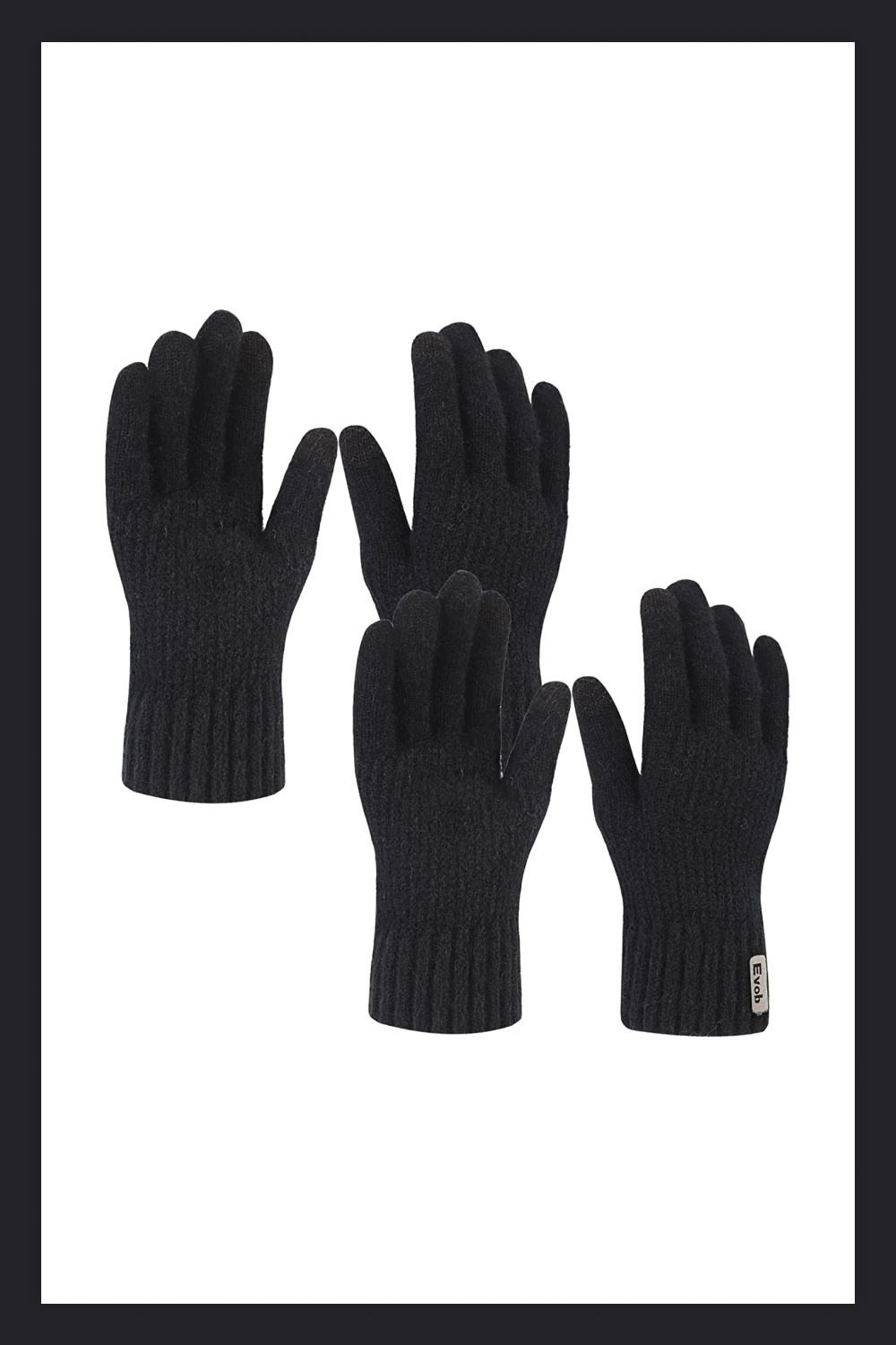 Black Evob 2 Pairs Winter Gloves.