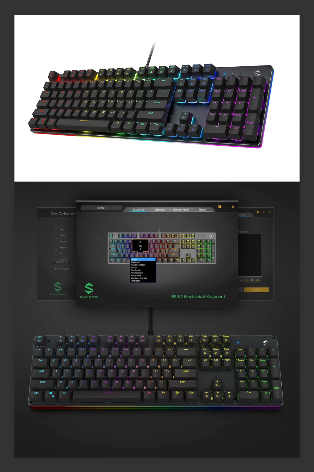 Black Shark RGB Mechanical Gaming Keyboard LED Backlit.