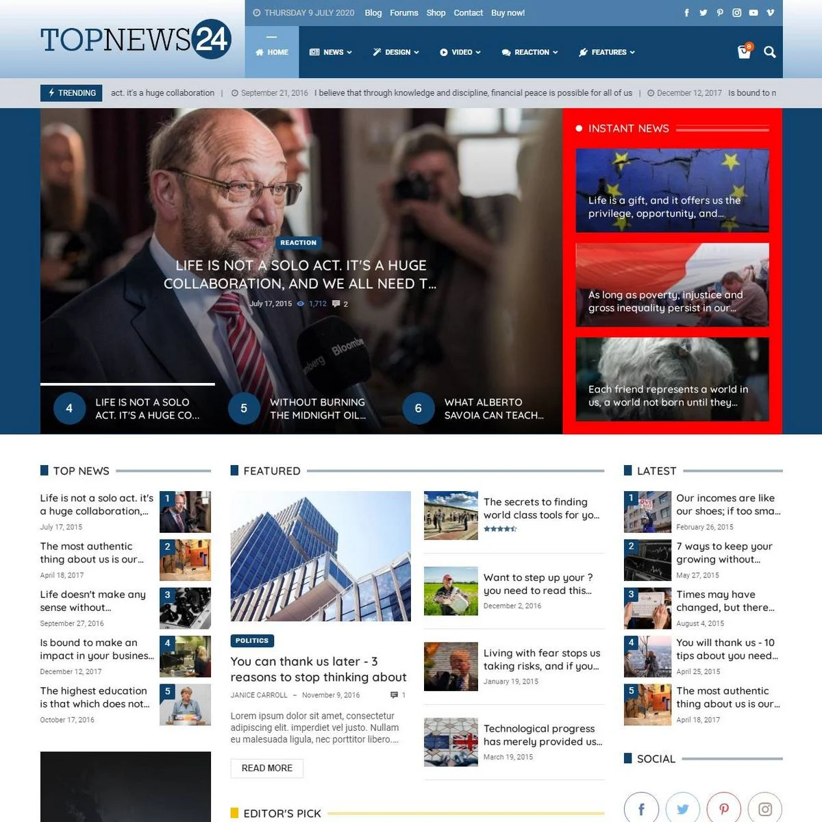 Topnews homepage with banner, featured and latest news.