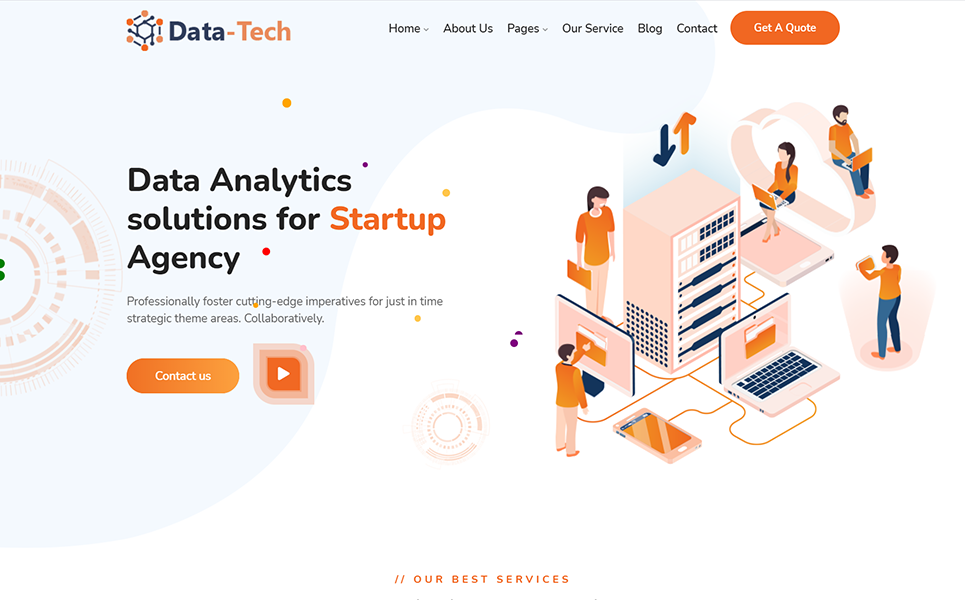 Colorful homepage of datatech data science & ai tech and iot.