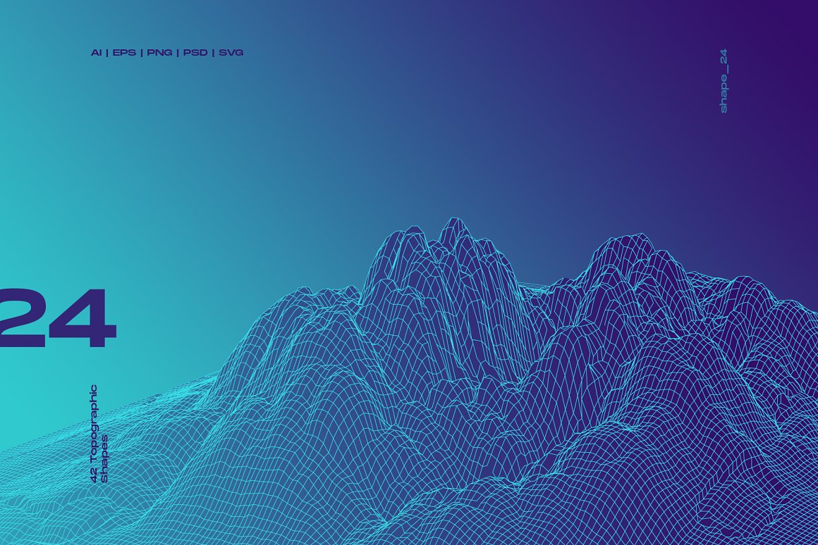 Blue 3d hilly topographic shape on a blue gradient background.