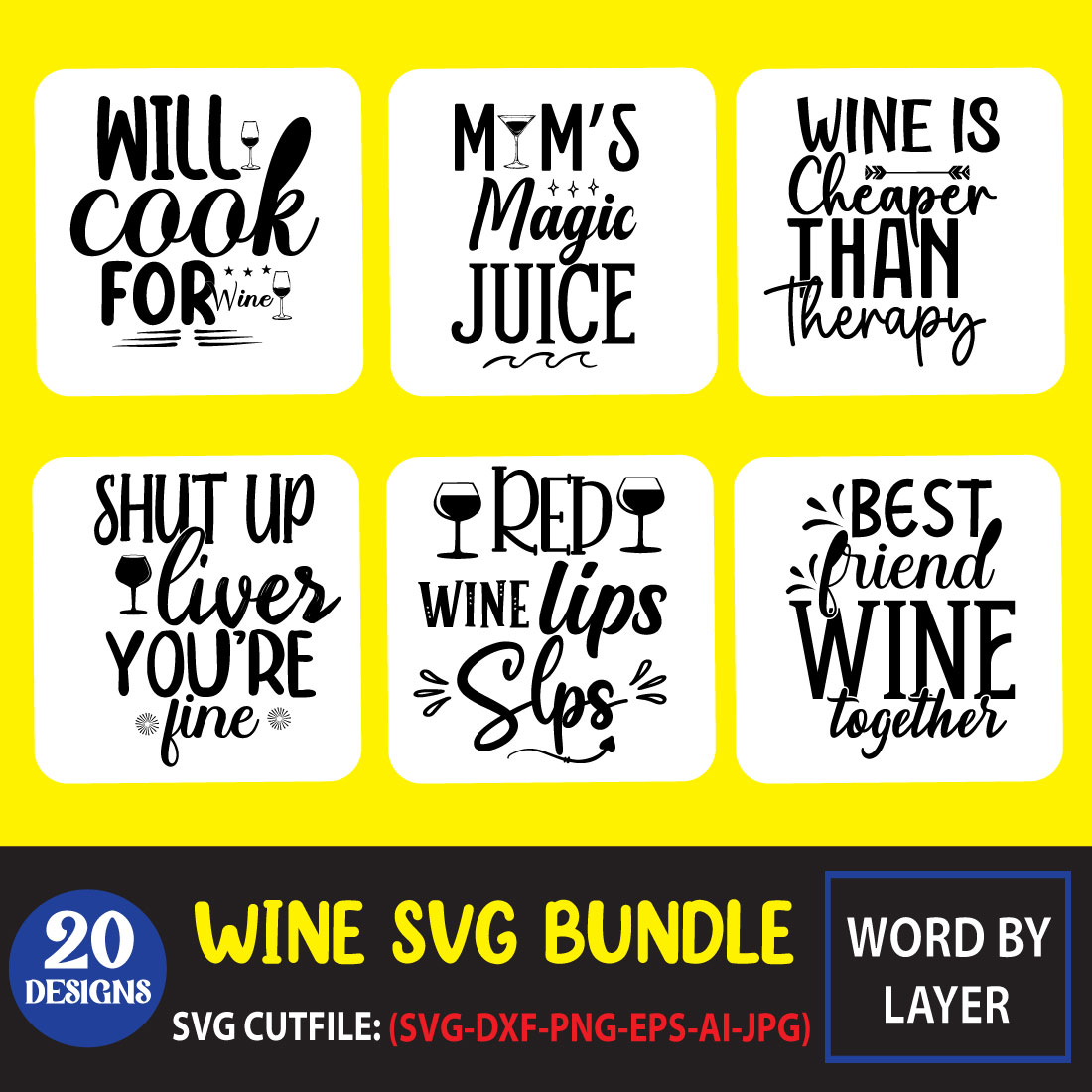 A pack of unique images for prints on the theme of wine