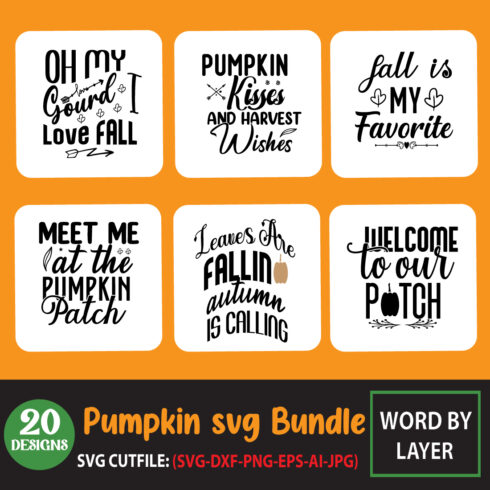 Bundle of enchanting images for prints on the theme of pumpkin