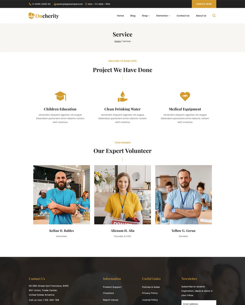 Oncherity Charity, Donation, Nonprofit Elementor WordPress Theme