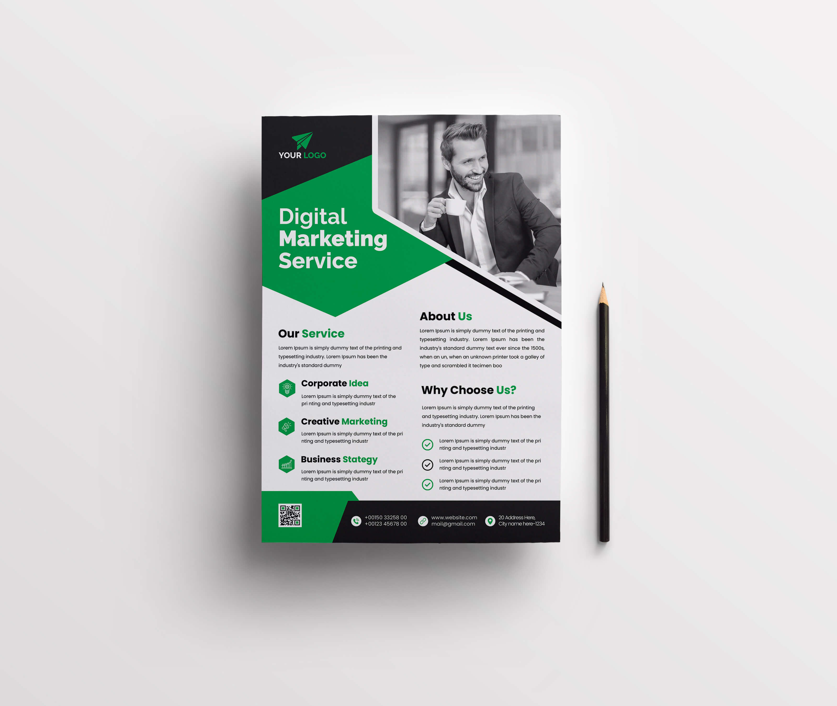 Image of colorful business flyer with green design