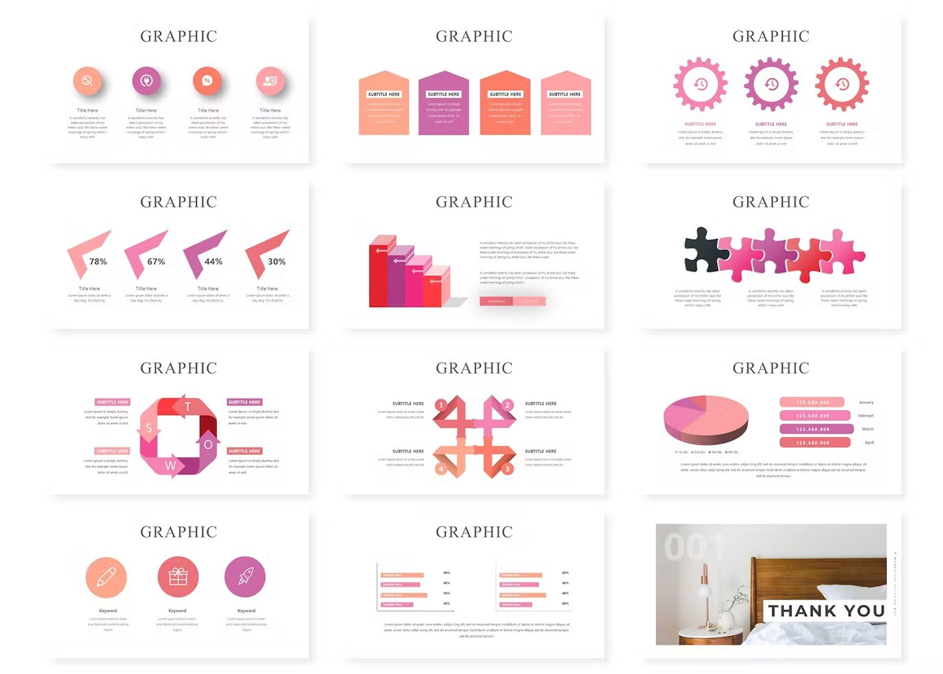 12 colorful charts and diagrams slides of the miniml.