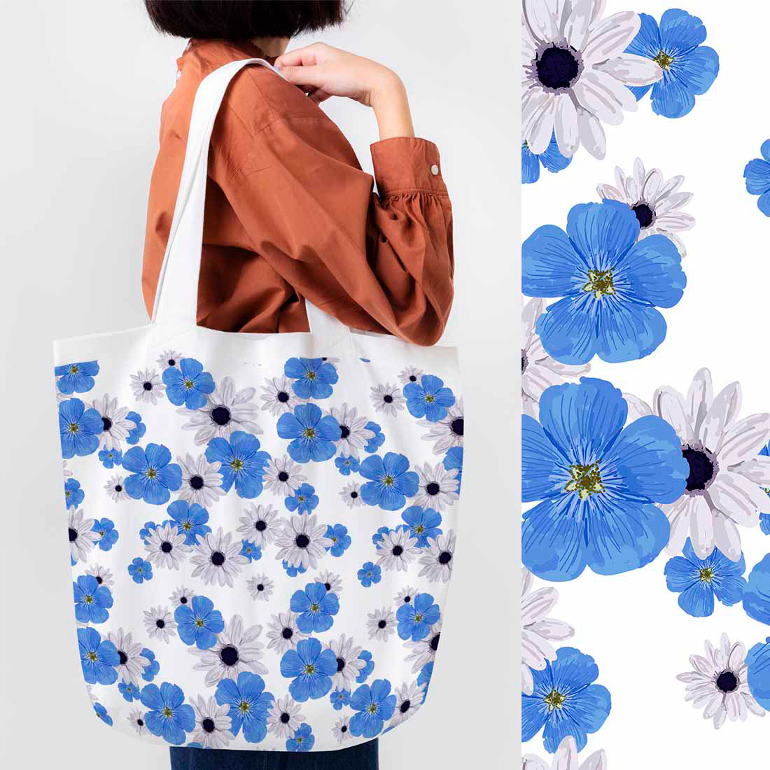 Picture of a bag with charming flower patterns.