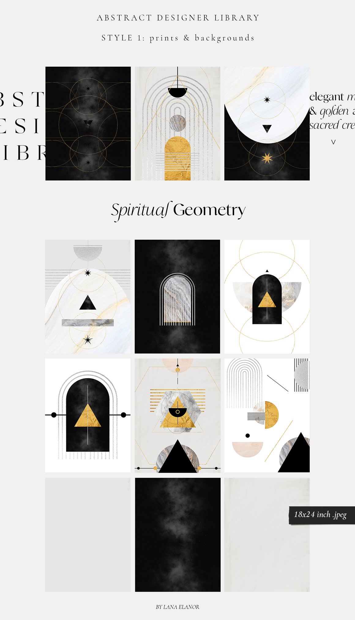 Spiritual geometry library on a gray background.