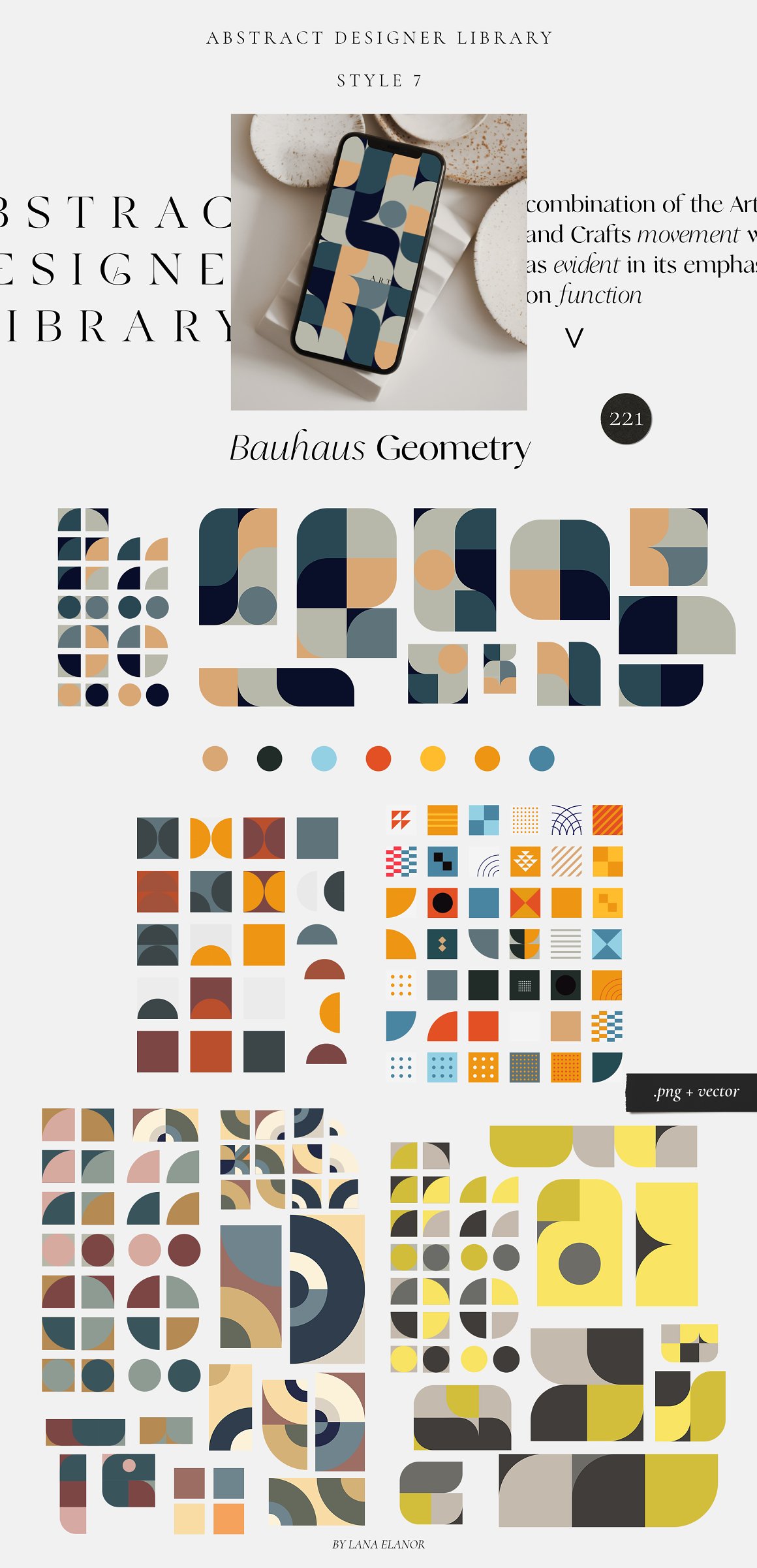 Kit of bauhaus geometry on a gray background.