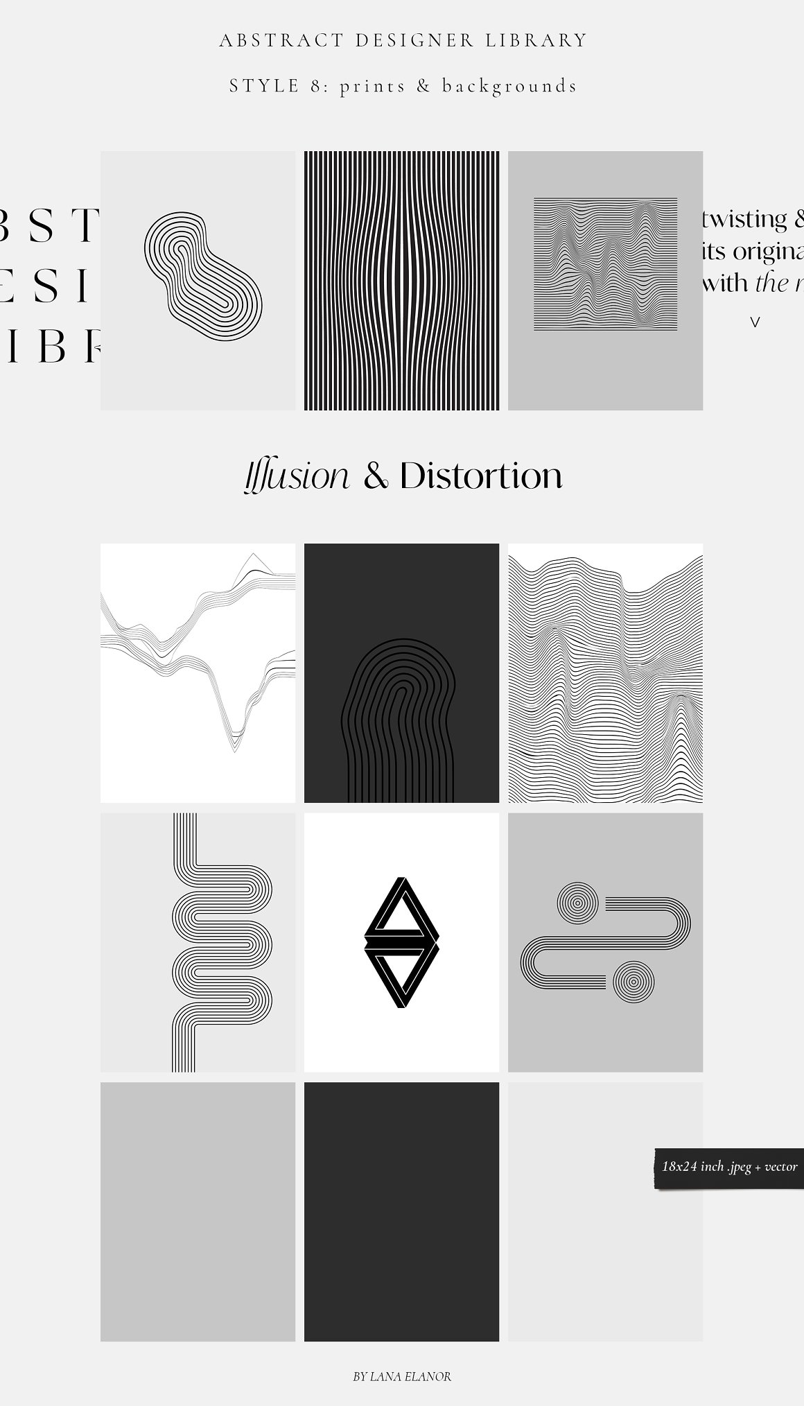 Illusion and distortion library on a gray background.