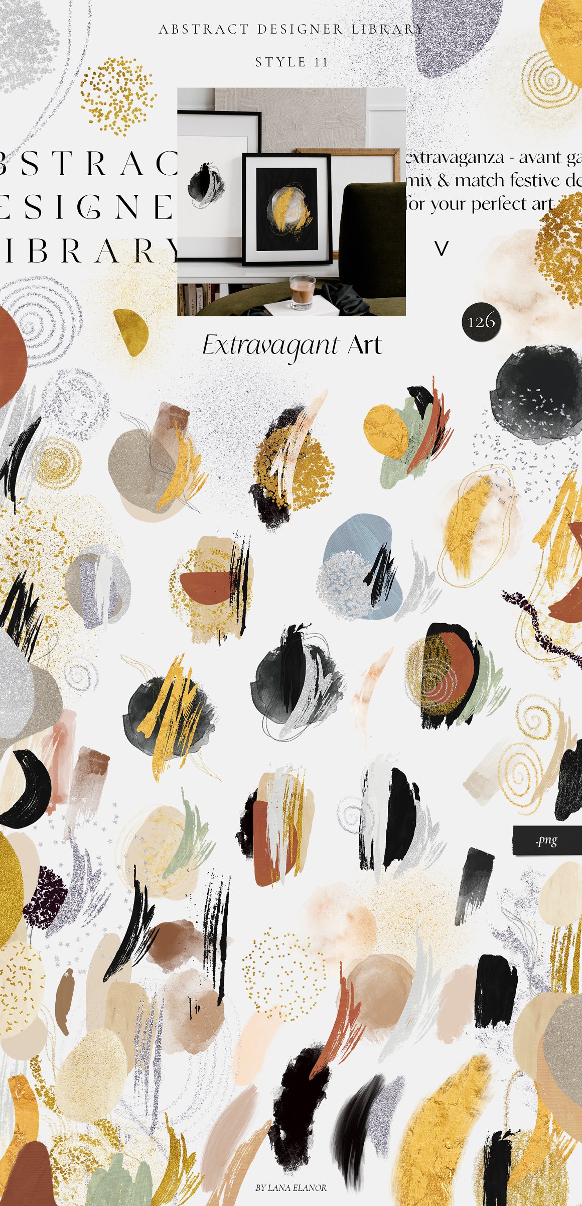 Clipart of extravagant art on a gray background.