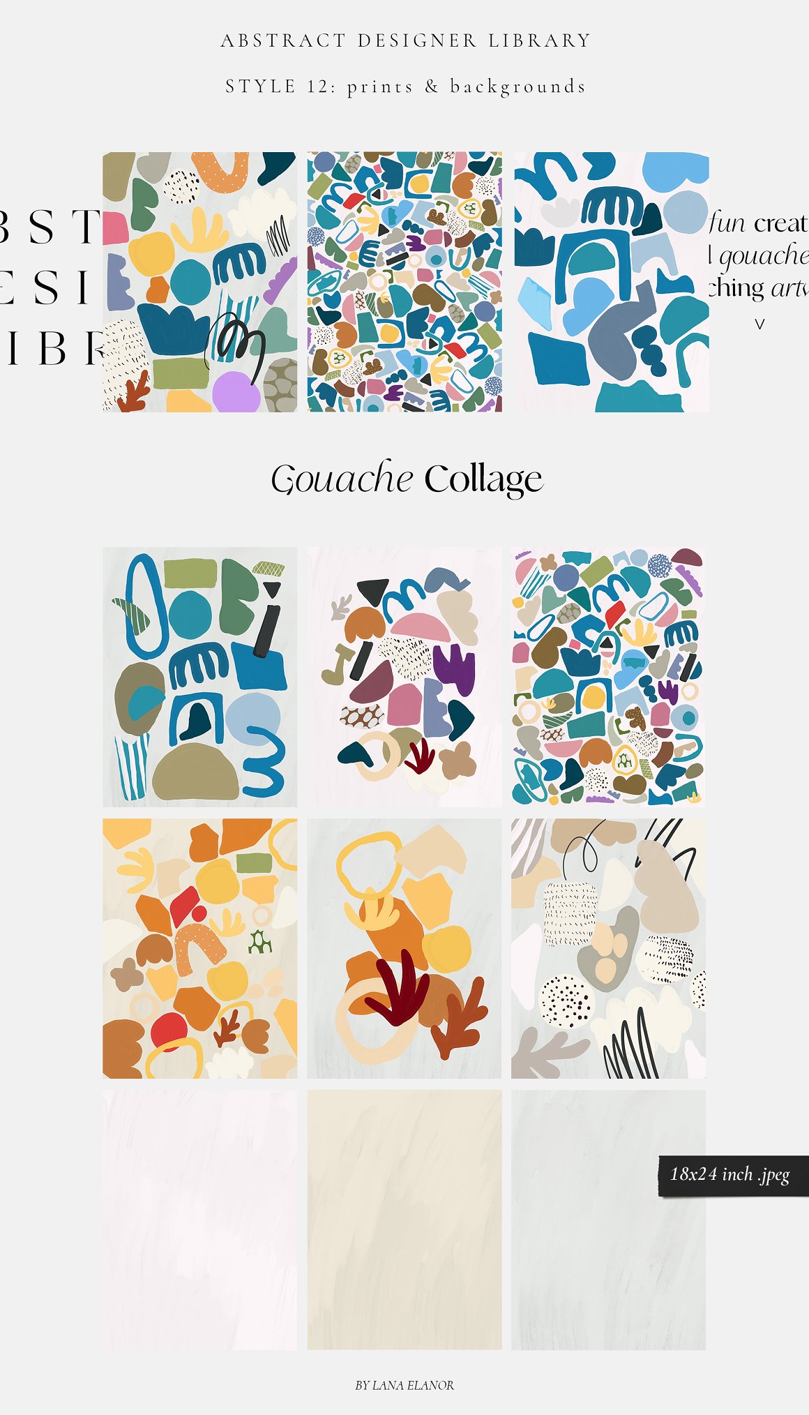 Gouache collage library on a gray background.