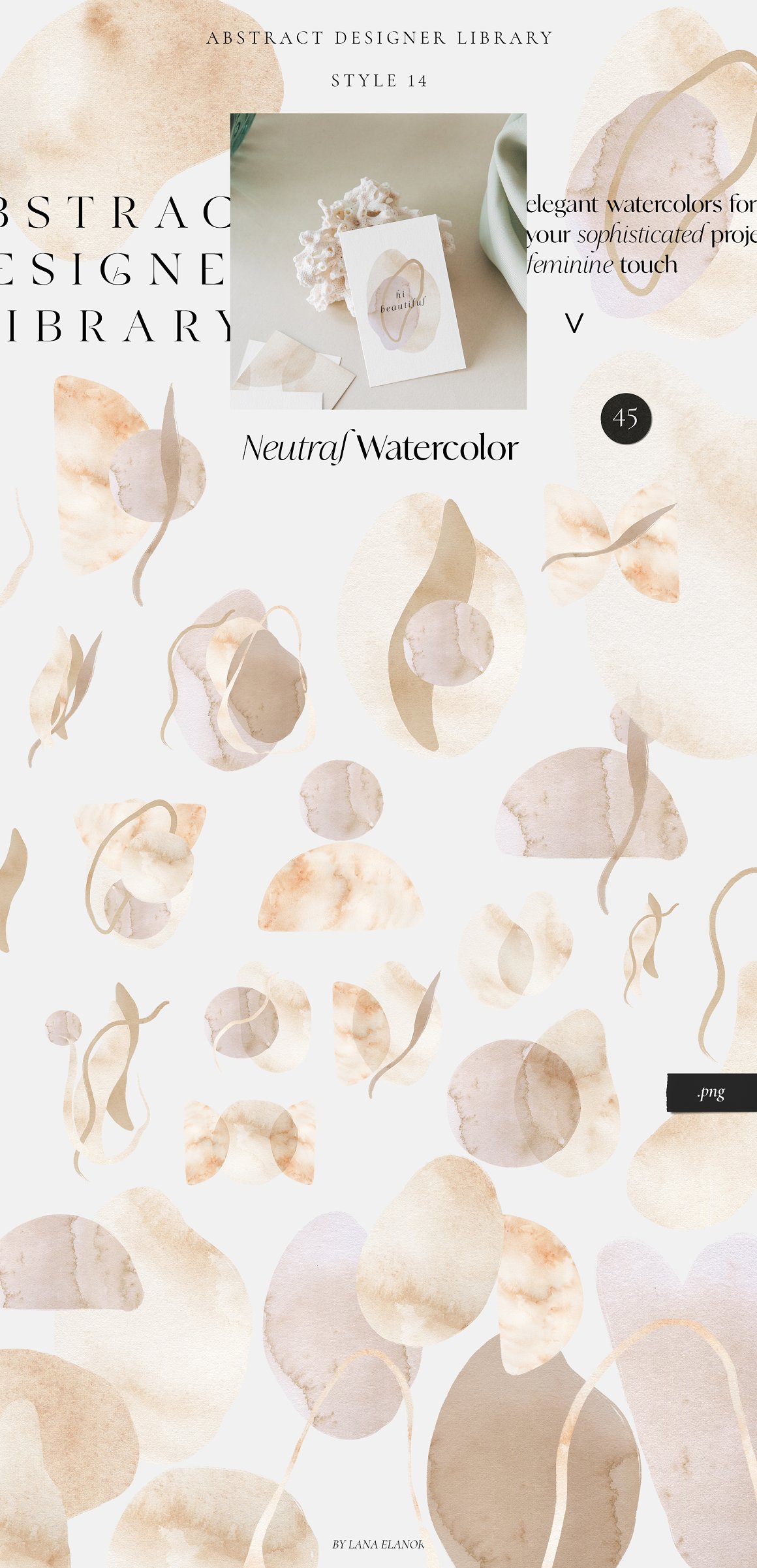 Collection of neutral watercolor backgrounds on a gray background.