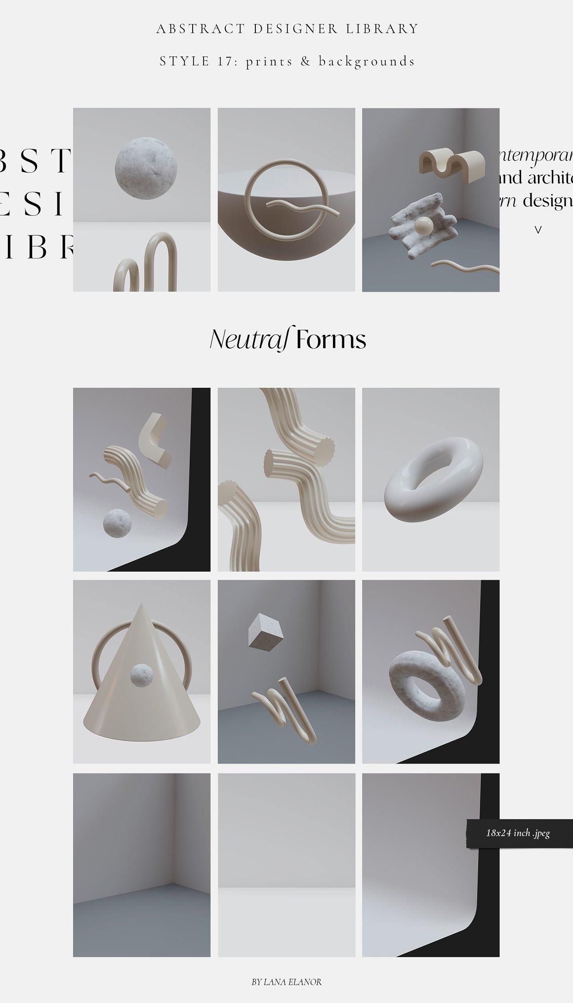 Neutral forms library on a gray background.
