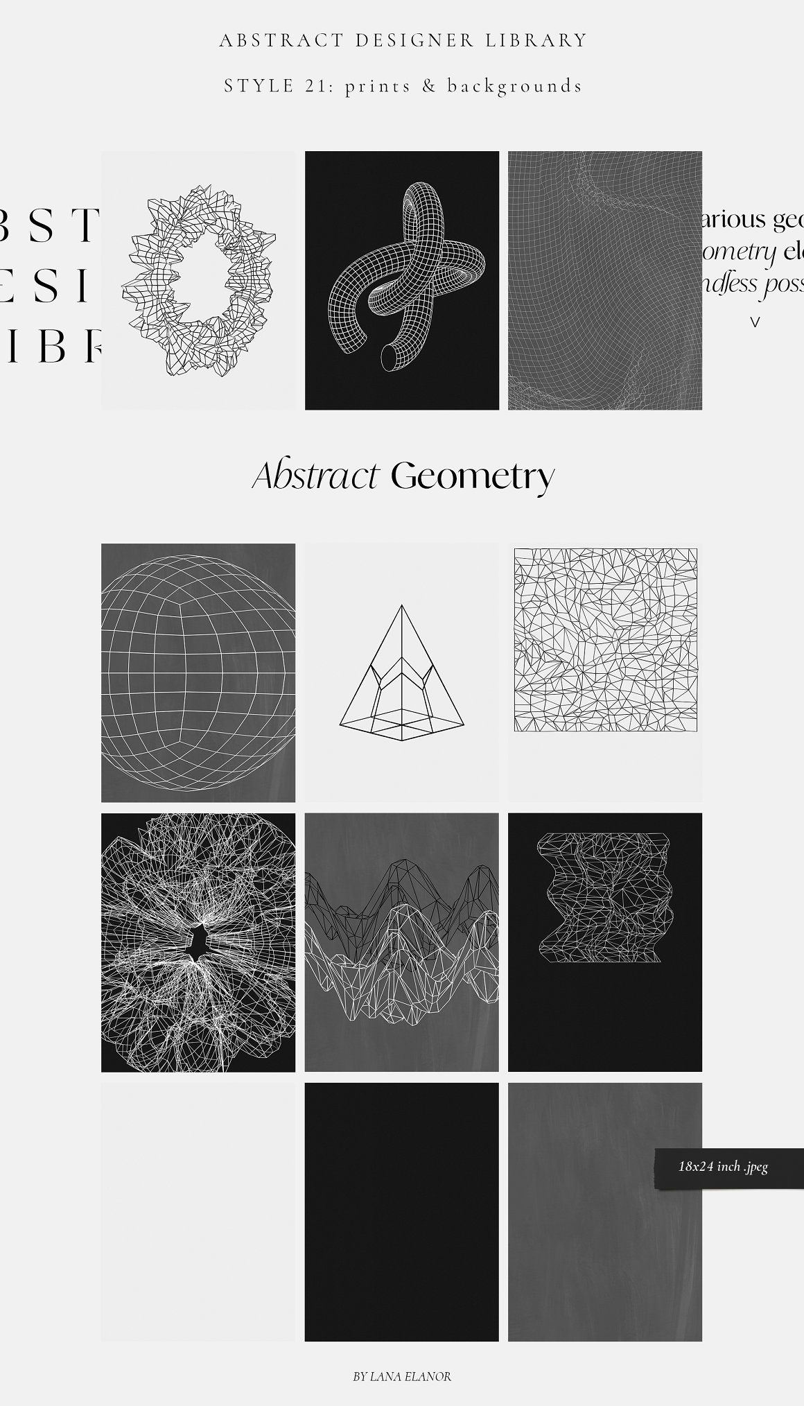 Abstract geometry designer library on a gray background.